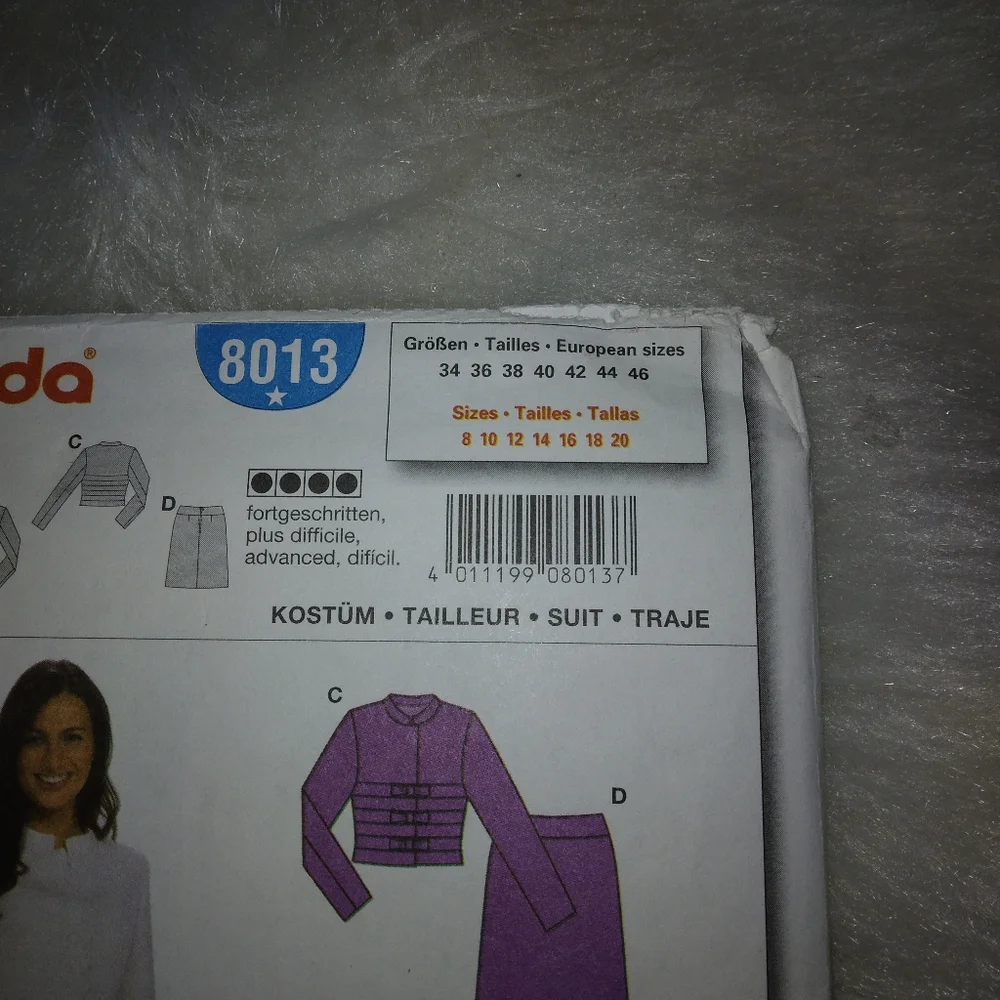 BURDA 8013 Sz 8-20 Misses Suit wirb stunning jacket in 3 variations. Advanced